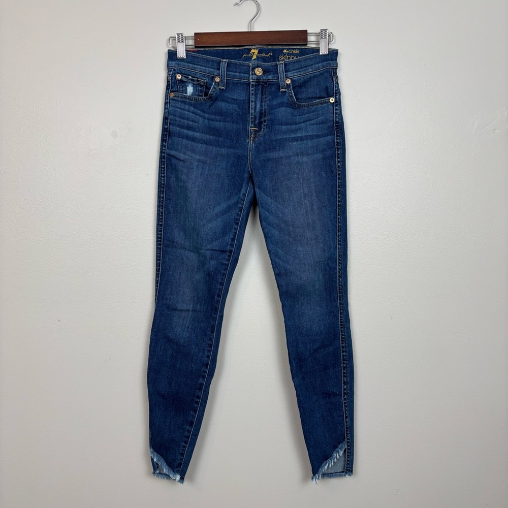 7 For All Mankind Jeans Womens 26 Blue The Skinny Ankle Fray Hem Mid Rise Denim